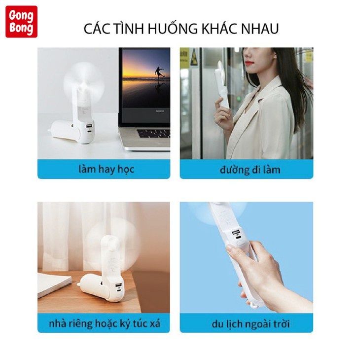 Quạt cầm tay phun sương, quạt mini 3 chế độ, phun sương, công suất 4W màu hồng và trắng