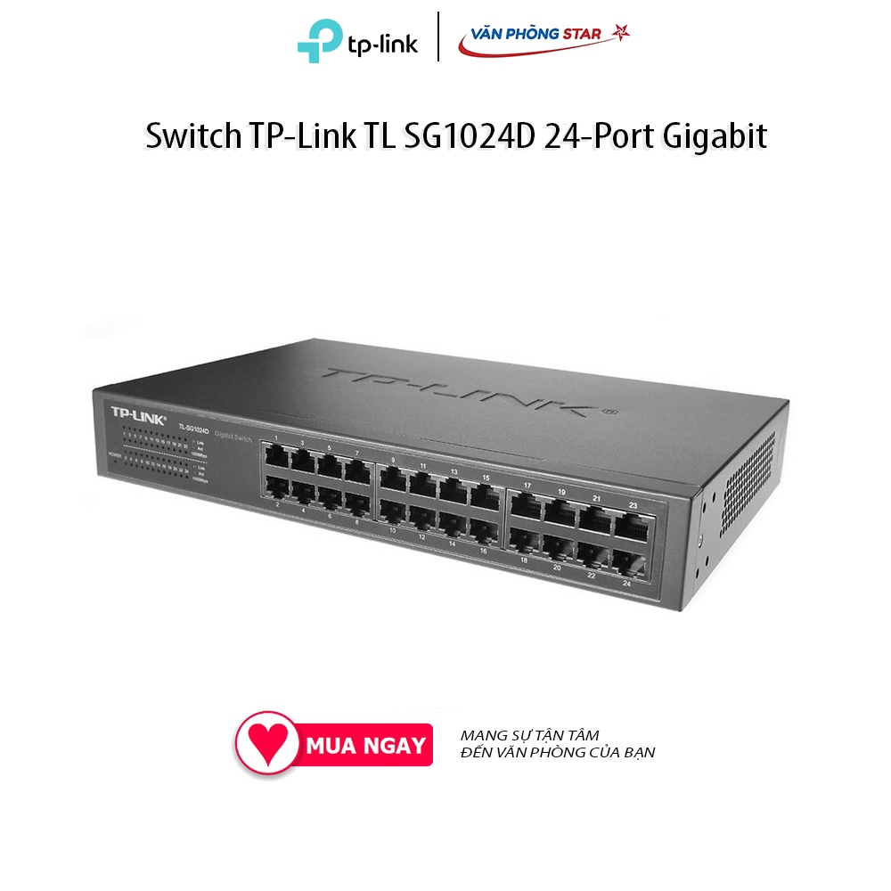 Switch TP-Link TL SG1024D 24-Port Gigabit 24 cổng 10/100/1000Mbps Hỗ trợ tự học địa chỉ MAC, tự động MDI/MDIX