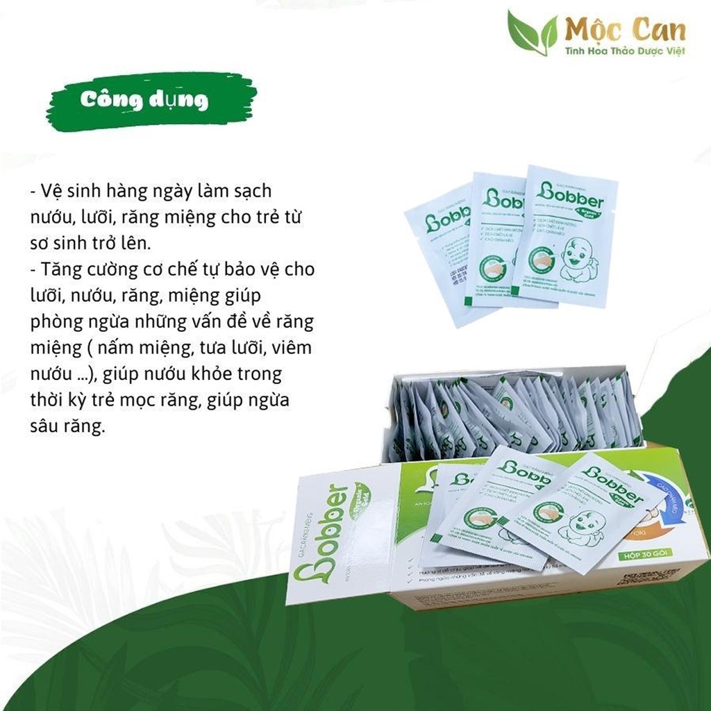 Gạc Rơ Lưỡi cho bé Bobber Mộc Can làm sạch và bảo vệ răng miệng cho trẻ hộp 30 gói