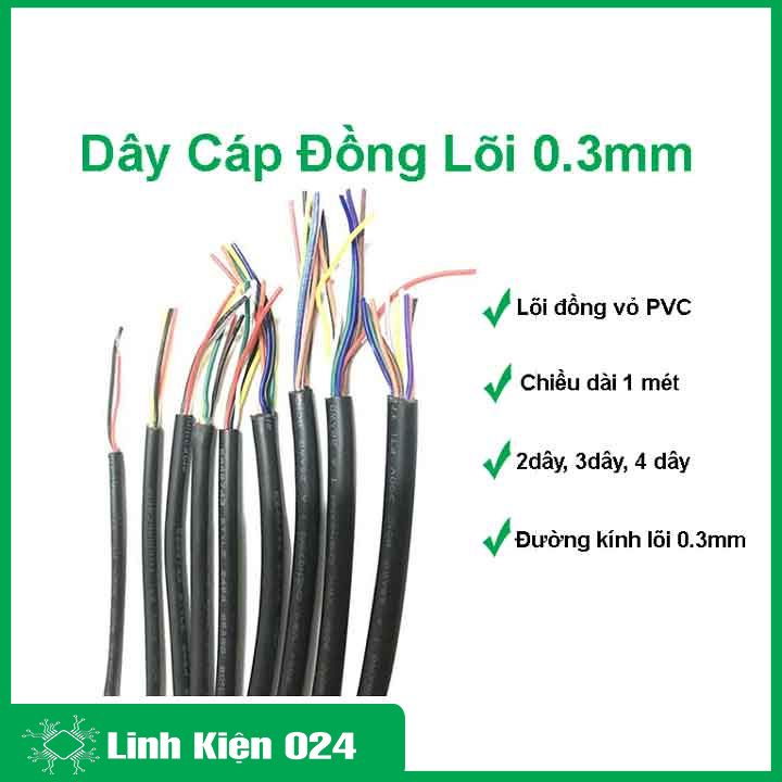 1 mét dây điện đen tròn 0.3mm 2 lõi/3 lõi/4 lõi chất liệu dây đồng 100% loại tốt