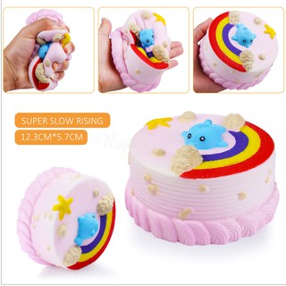 đồ chơi squishy bánh kem cá heo cầu vồng màu hồng