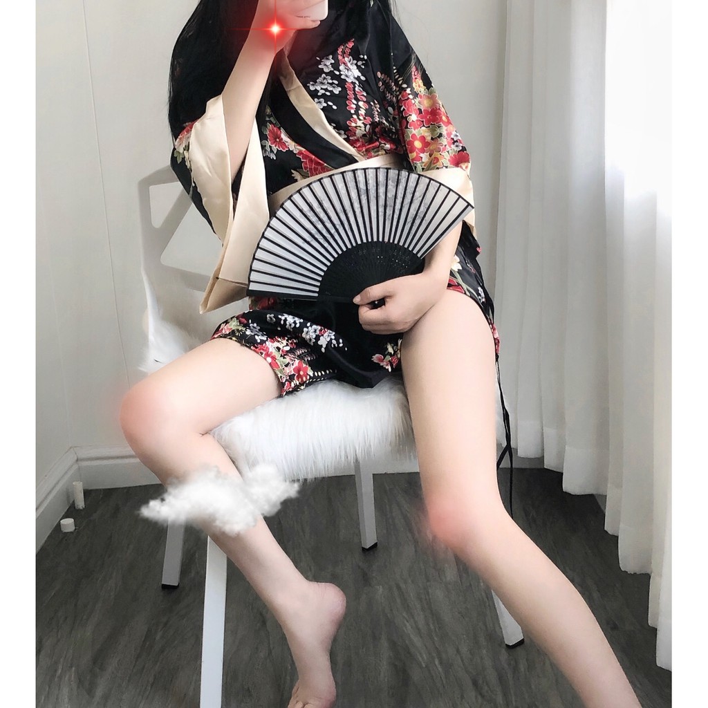 Set đồ ngủ cosplay người hầu xinh xắn, kimono Nhật Bản cosplay sexy trang phục truyền thống hai màu đỏ, đen