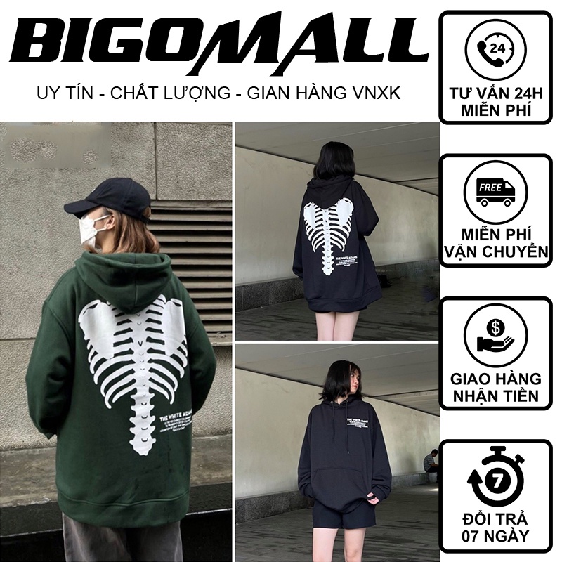 Áo Hoodie Bộ Xương The White Adams in trước sau BIGOMALL - Áo nỉ mũ chất cotton siêu đẹp