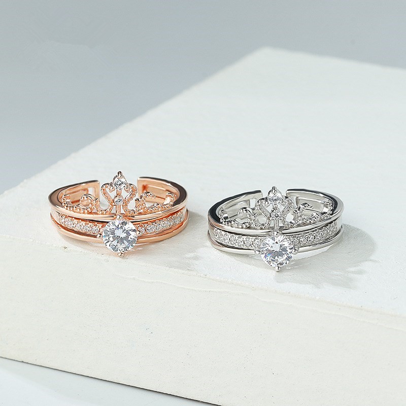 Nhẫn Bạc Nữ - Nhẫn Vương Miện Kim Cương nhân tạo Siêu Đẹp Phong Cách Hàn Quốc Hot Trend