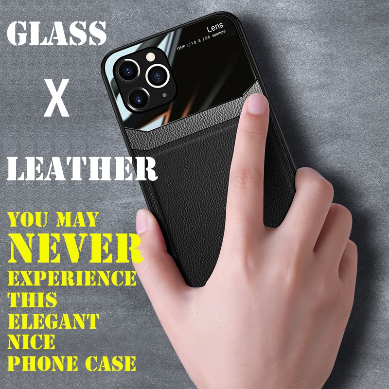 Ốp lưng mặt kính bảo vệ camera phối da PU chống sốc cho iPhone 11 Pro Max X XS 6 6s 7 8 Plus XR FUL1-4 | BigBuy360 - bigbuy360.vn