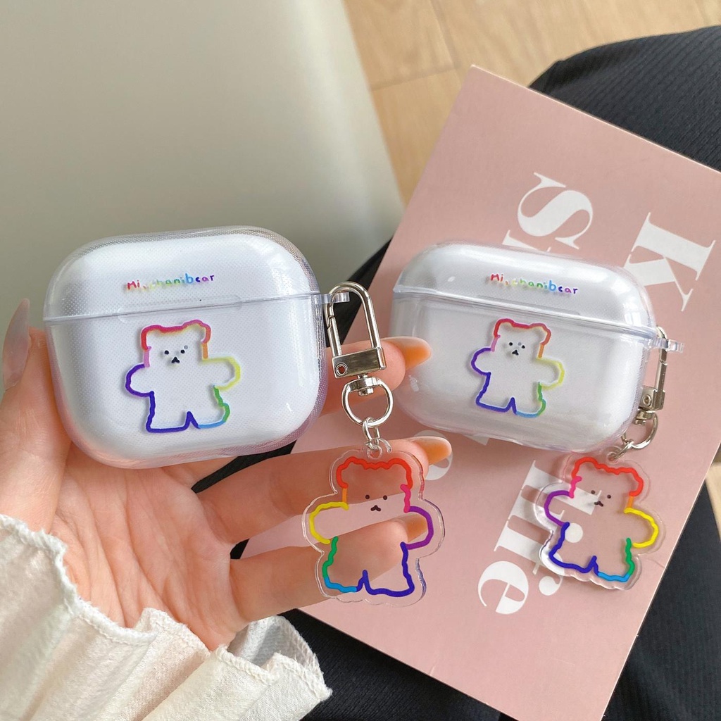 Vỏ Bảo Vệ Hộp Sạc Tai nghe không dây AirPods 1 2 pro 3 2021 gen3 Bằng Silicon Tpu Mềm Họa Tiết Gấu Cầu Vồng Hoạt Hình