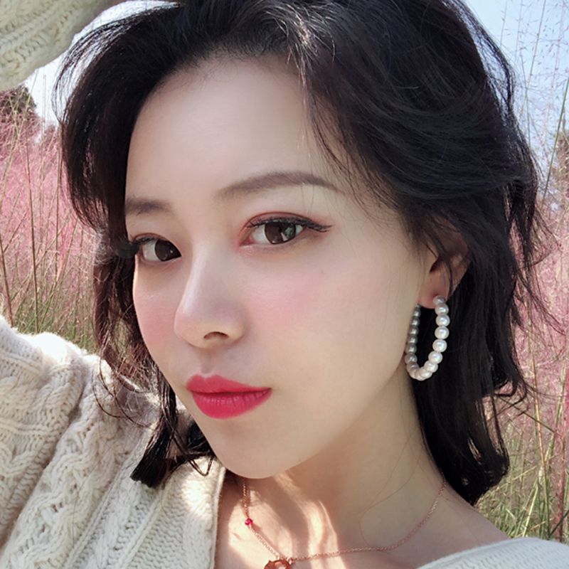 Bông tai hình tròn đính ngọc trai nhân tạo thanh lịch