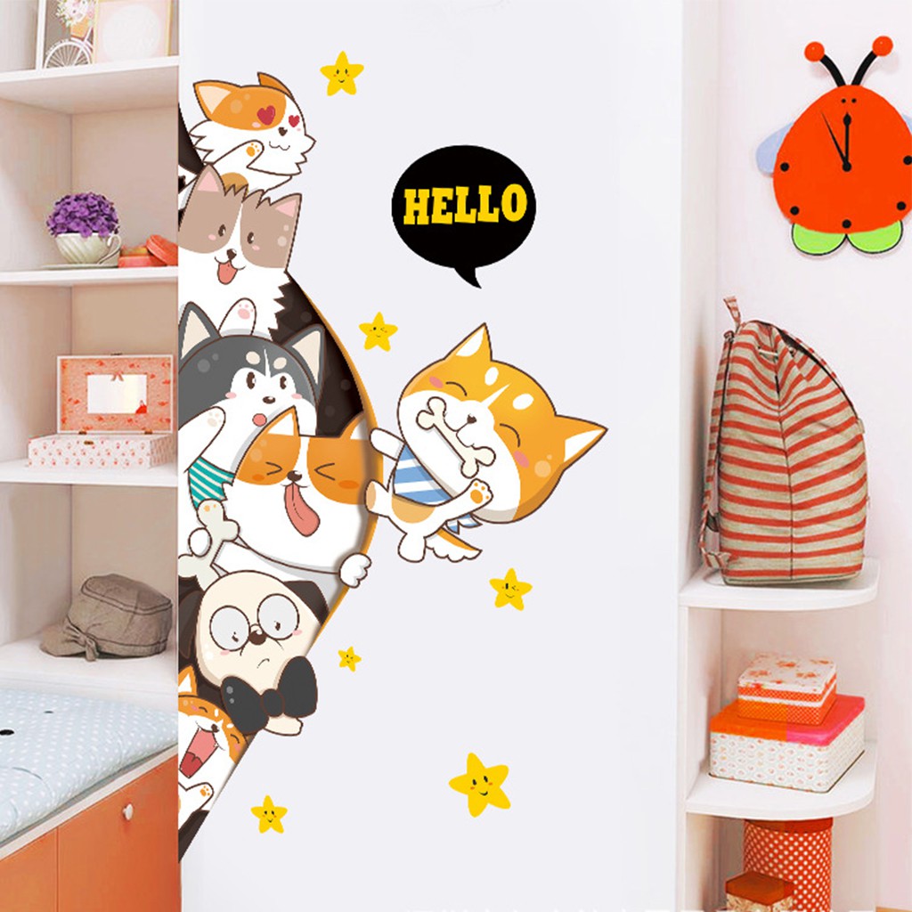 Decal dán tường cho bé yêu, sticker dán tường cho bé vừa chơi, vừa học Mẫu Mèo Hello C25