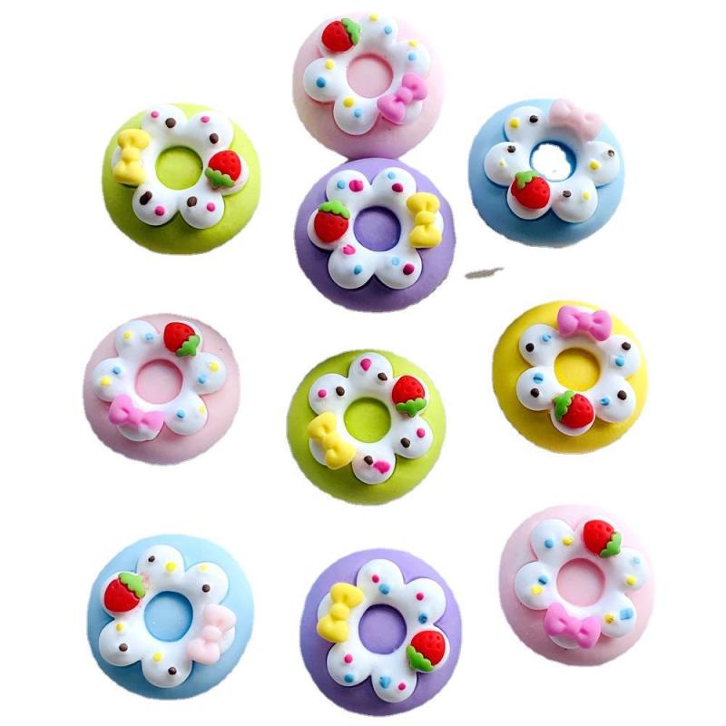 Bộ 10 Miếng Dán Trang Trí Điện Thoại / Chai Nước Hình Bánh Donut / Dâu Tây / Nơ Xinh Xắn Diy