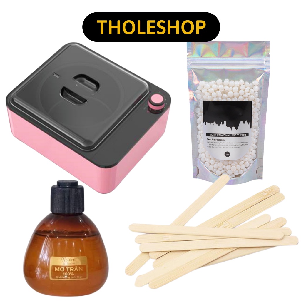Combo Nồi Nấu Sáp Wax Lông Chống Dính + 100gr Sáp Cao Cấp + 75gr Mỡ Trăn Nguyên Chất Tặng Kèm Que 1001