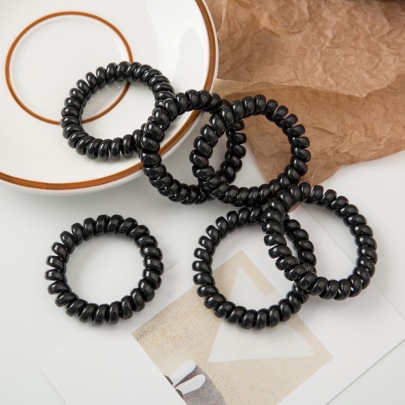 Dây Buộc Tóc Lò Xo, Dây Buộc Tóc Nhựa Xoắn Đen Hàng Đẹp Loại 1 Dày Dặn Siêu Co Dãn