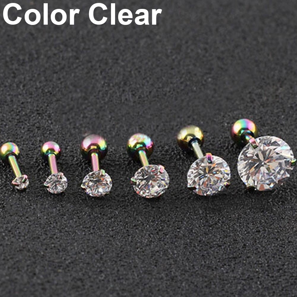 Khuyên Tai Thép Không Gỉ Đính Đá Zircon 3 Chấu Thời Trang