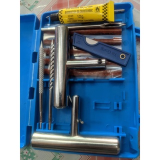 TRỌN BỘ DỤNG CỤ VÁ VỎ XE KHÔNG RUỘT KHẨN CẤP GỒM 5 SỢI KEO + CHAI KEO 15g + 2 DÙI CÁN INOX