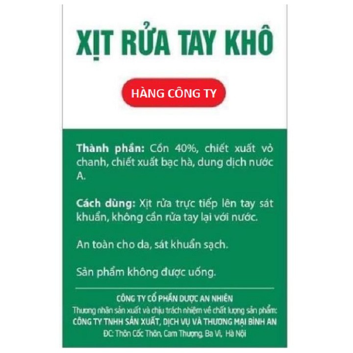 Nước Xịt Rửa Tay Khô Sản Phẩm Của Công Ty Cổ Phần Tập Đoàn Bình An