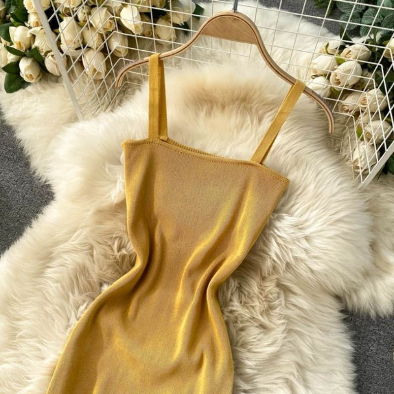 Đầm len body 2 dây + áo cardigan len