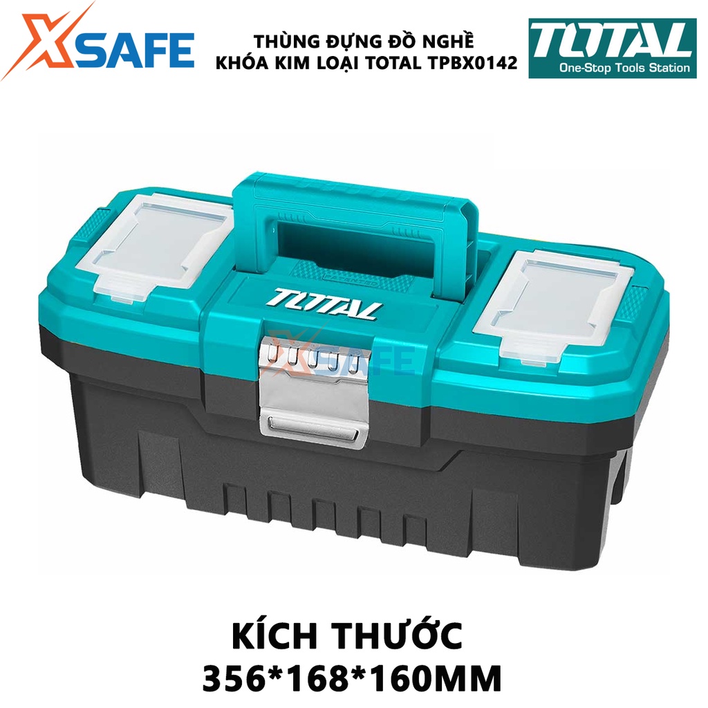 Hộp đựng đồ nghề TOTAL TPBX0142 Thùng đồ nghề khóa kim loại tải trọng tối đa 10kg, chất liệu nhựa PP, tay cầm độ bền cao