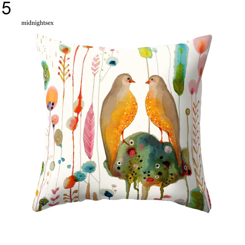 Vỏ Gối In Hình Chim Và Hoa Xinh Xắn Kích Thước 18 Inch