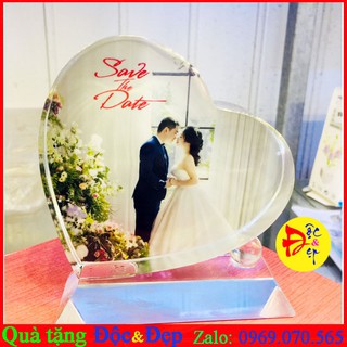 Pha lê tim nghiêng in hình theo yêu cầu