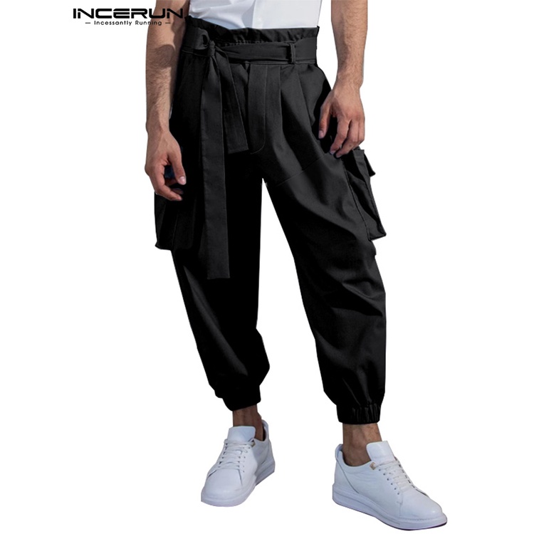Quần baggy dài INCERUN lưng cao 2 màu tùy chọn thời trang cá tính cho nam