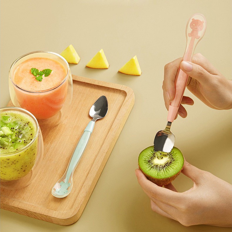 Thìa nạo hoa quả ăn dặm 2 đầu cho bé kèm hộp đựng