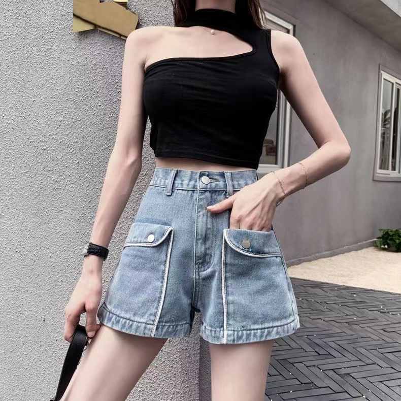Quần Short Denim Lưng Cao Ống Rộng Thời Trang Mùa Hè Dành Cho Nữ