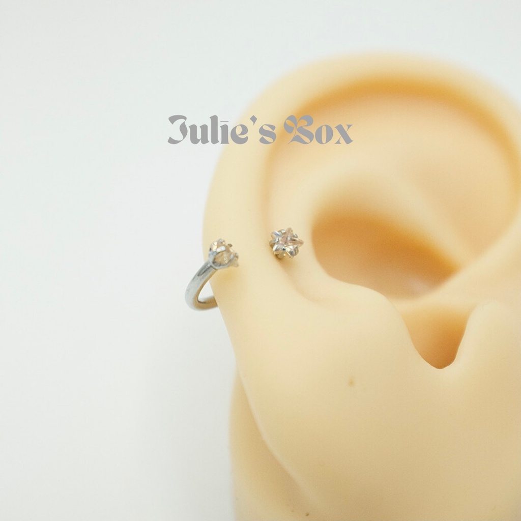 [1 Chiếc] Khuyên Tai Titan Chữ U Đá Sao Màu CAM Unisex Không Gỉ Sét Không Ngứa Bông Tai Julies Box 66