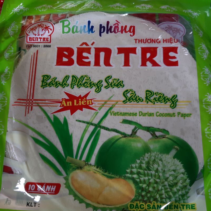 Bánh phồng sữa sầu riêng hiệu Bến Tre loại đặc biệt( bịch 10 bánh 400g)