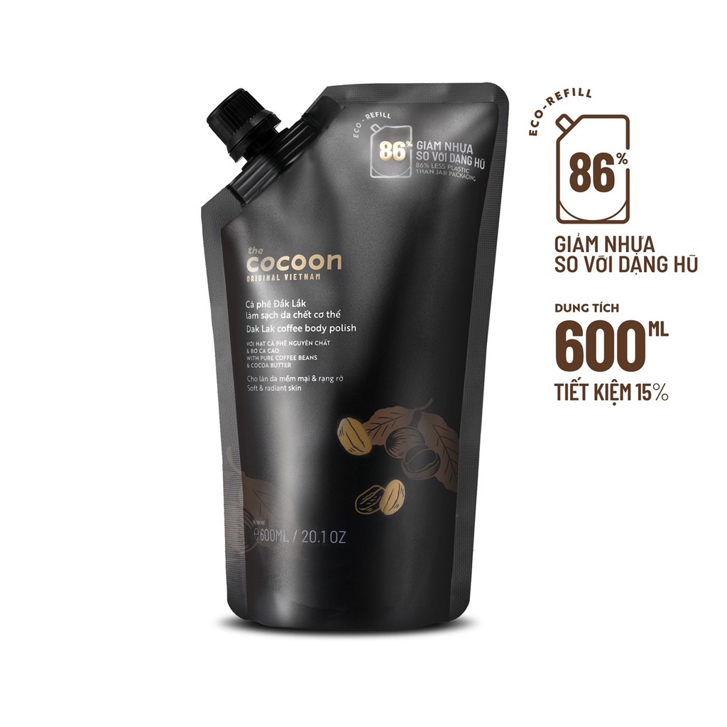 Túi Refill Cà phê Đắk Lắk Cocoon Làm Sạch Da Chết Cơ Thể Da Sáng Mịn Đều Màu 600ml - Khongcoson