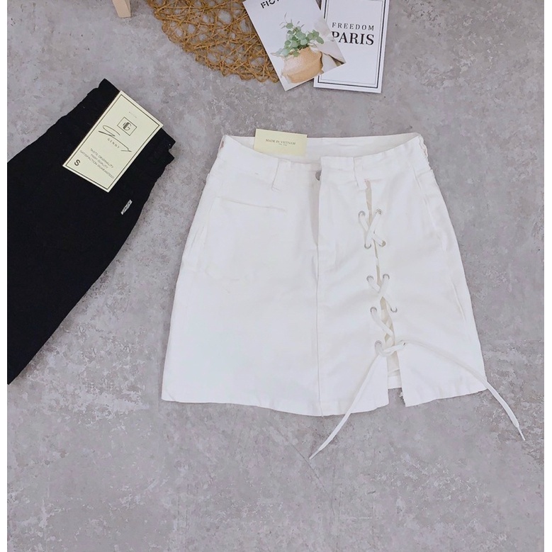 [ĐỦ 4 MÀU] Chân Váy Jean Aiori Cao Cấp Lưng Cao Chất Vải Co Giãn Có Quần Váy Buộc Chéo Dây Xinh Xắn