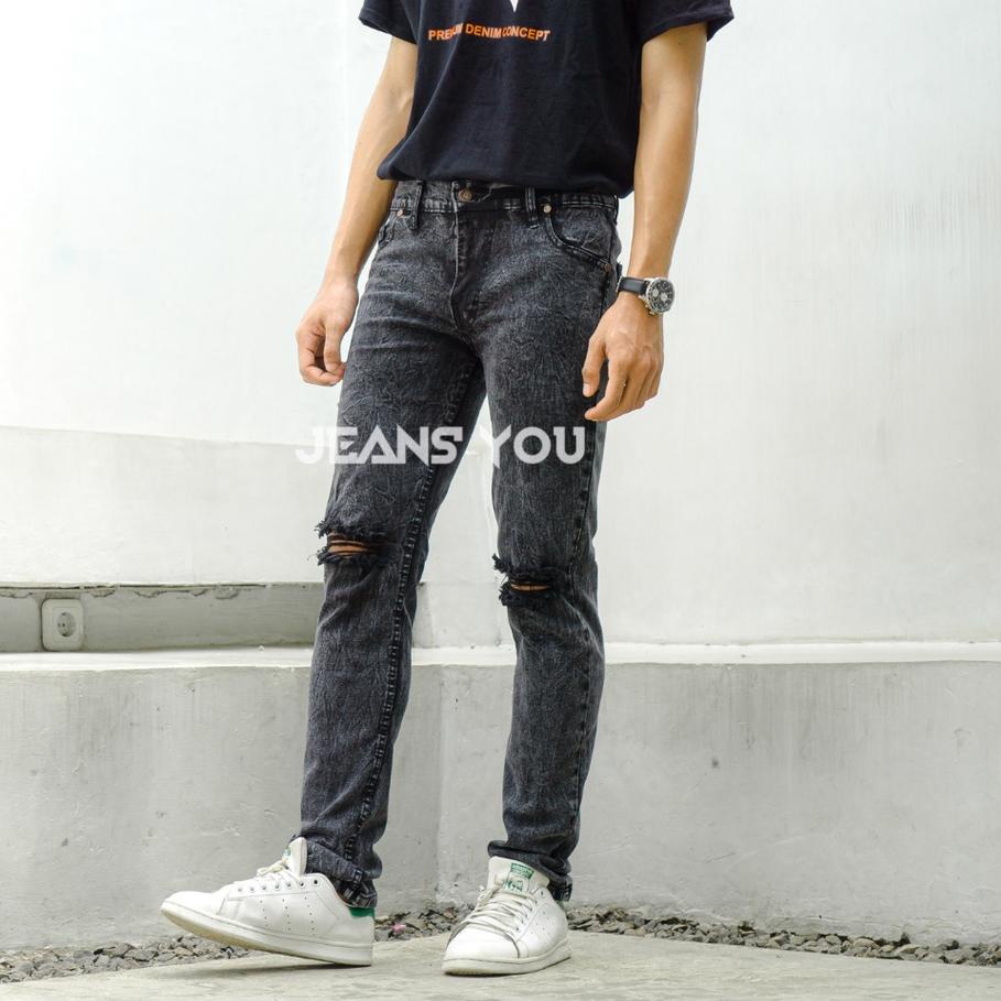 (Giá Tốt Nhất) - 20 > > Quần Jean Đen Dài Đến Đầu Gối Rách Gối Gar