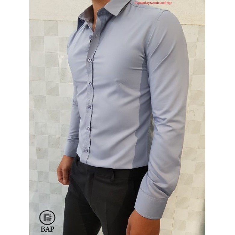 Áo sơ mi nam Ghi Xám Vải lụa Thái lan, Sơ mi nam màu Ghi Xám dáng ôm Body hàn quốc | BigBuy360 - bigbuy360.vn