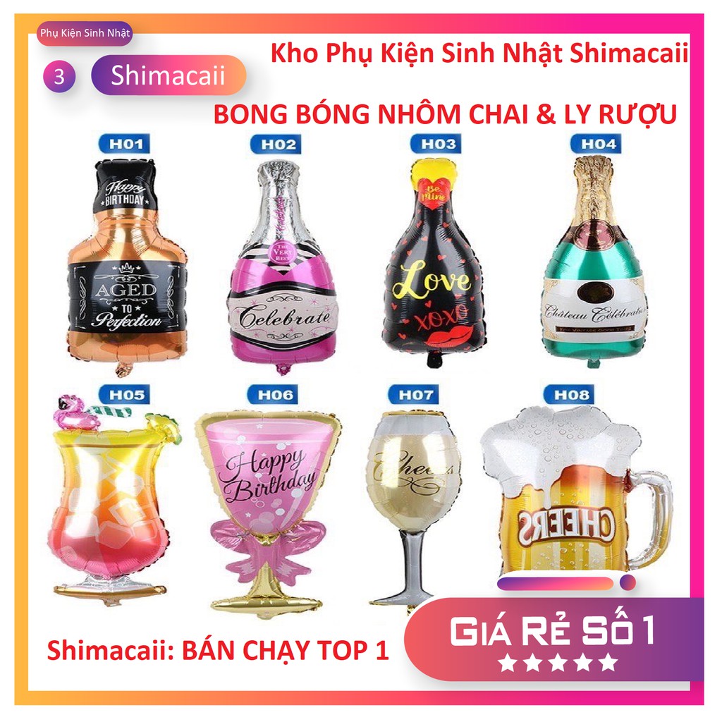 BONG BÓNG HÌNH CHAI RƯỢU VÀ LY RƯỢU TRANG TRÍ SINH NHẬT NGƯỜI LỚN, NGƯỜI YÊU