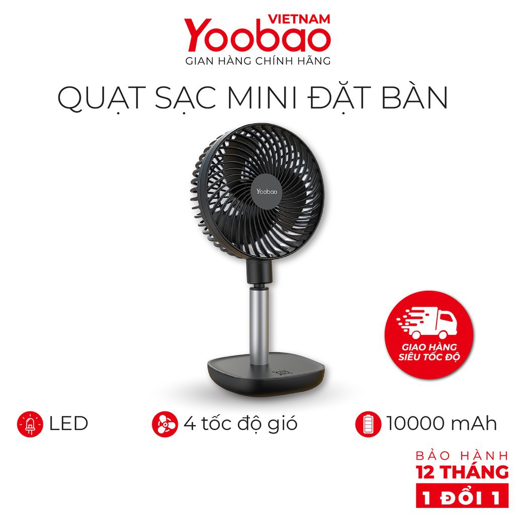 [ TÍCH ĐIỆN 60 TIẾNG ] [HÀNG CÓ SẴN] Quạt tích điện để bàn YOOBAO F1, hàng chính hãng, bảo hành 12 tháng