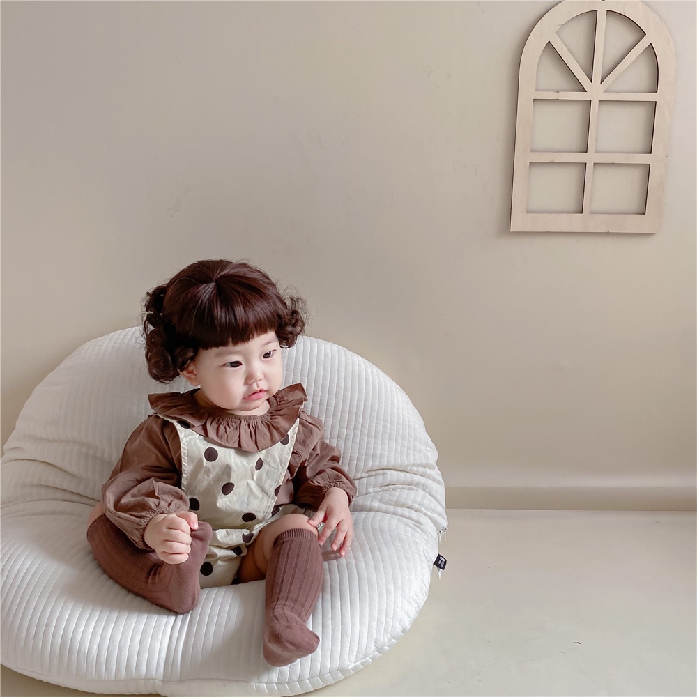 Bộ Váy Yếm Sơ Mi Tặng Kèm Mũ Chấm Bi Cho Bé Gái 5-15kg