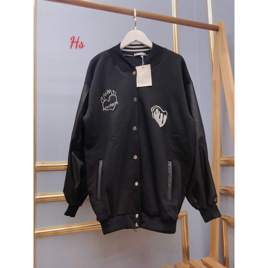 Áo Khoác, Áo Bomber Trái Tim Lar Chất Nỉ Phối Tay Da Unisex Daisy Boutique SP000721