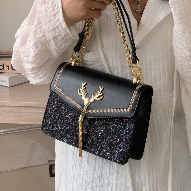 Giỏ , Túi Xách Nữ Da Phủ Kim Tuyến Hình Hươu , Đeo chéo , Đeo Vai , Thời Trang công sở , Hàn Quốc , cao cấp