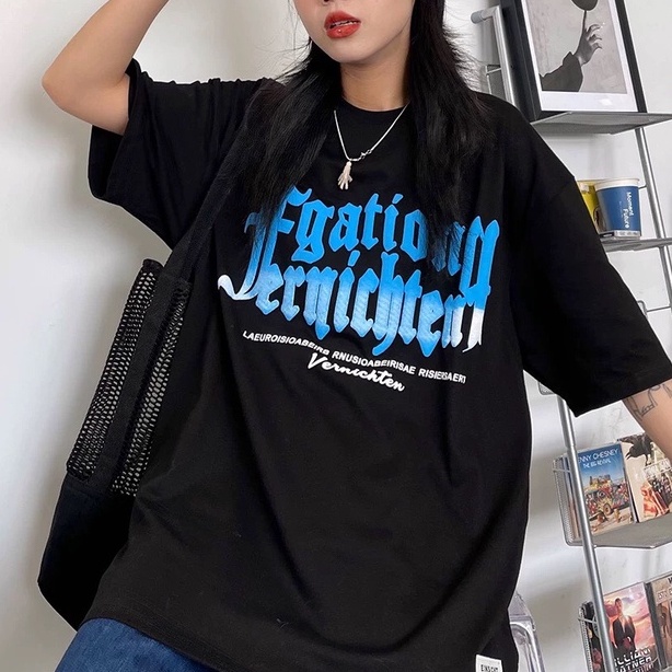 Áo phông nam nữ form rộng 2N Unisex thun cotton Chữ in nổi trắng/đen