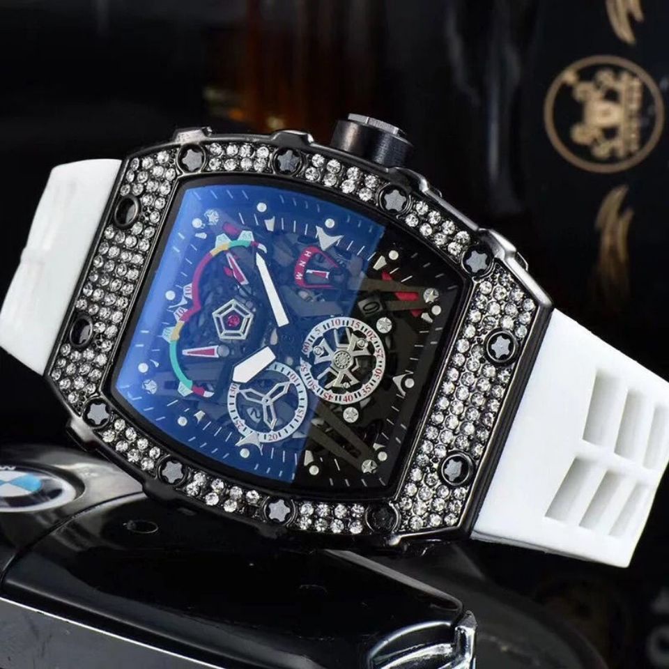 Đồng Hồ Cơ Dây Silicone Đính Kim Cương Thời Trang Cho Nam Nữ