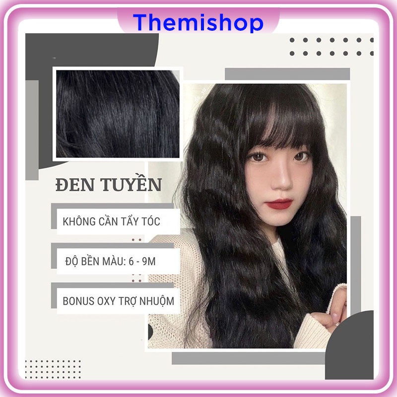 Thuốc Nhuộm Tóc Màu ĐEN TUYỀN Không Tẩy Tặng Oxy Trợ Nhuộm Găng Tay, Mũ Ủ