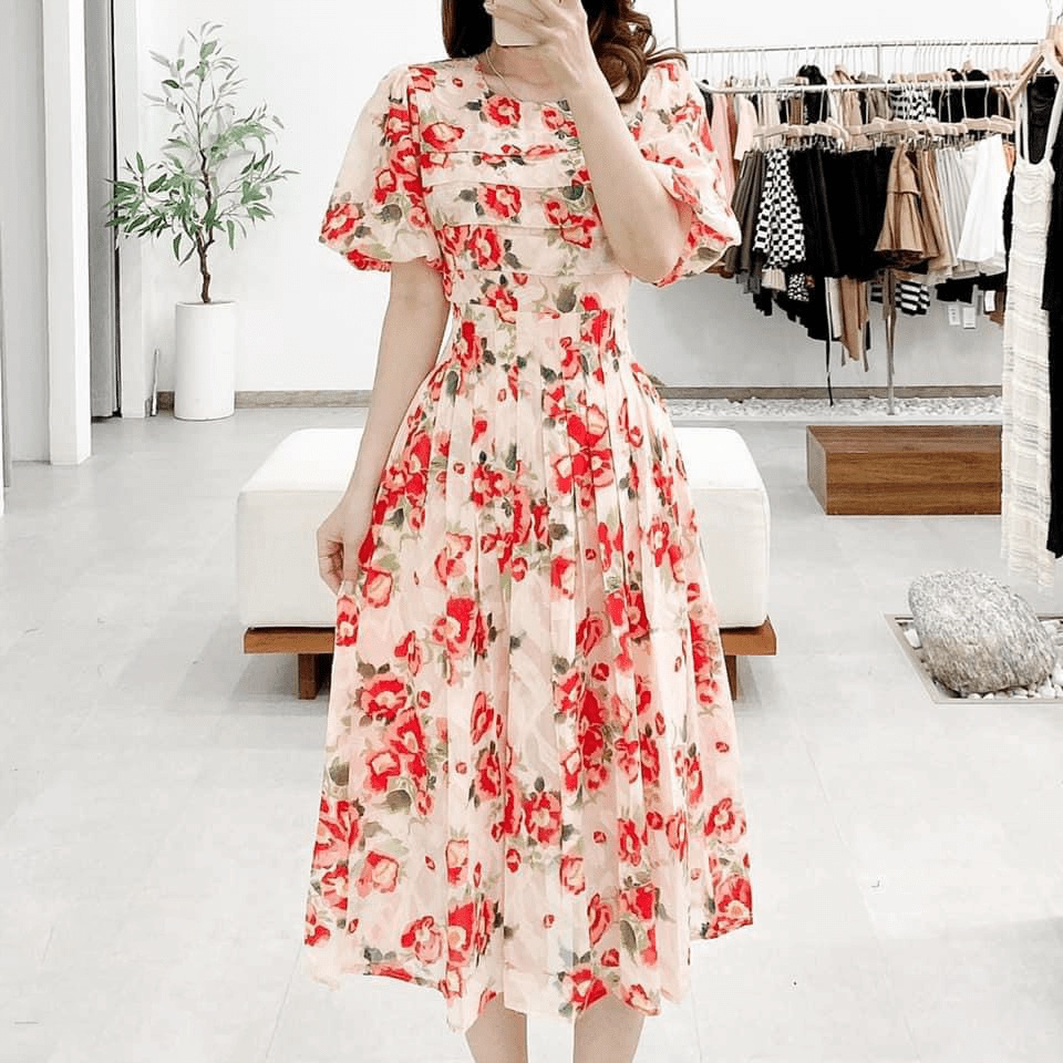 (FREE SHIP) ĐẦM XÒE NỮ HOA VOAN LỤA NHẸ NHÀNG TINH TẾ HHP