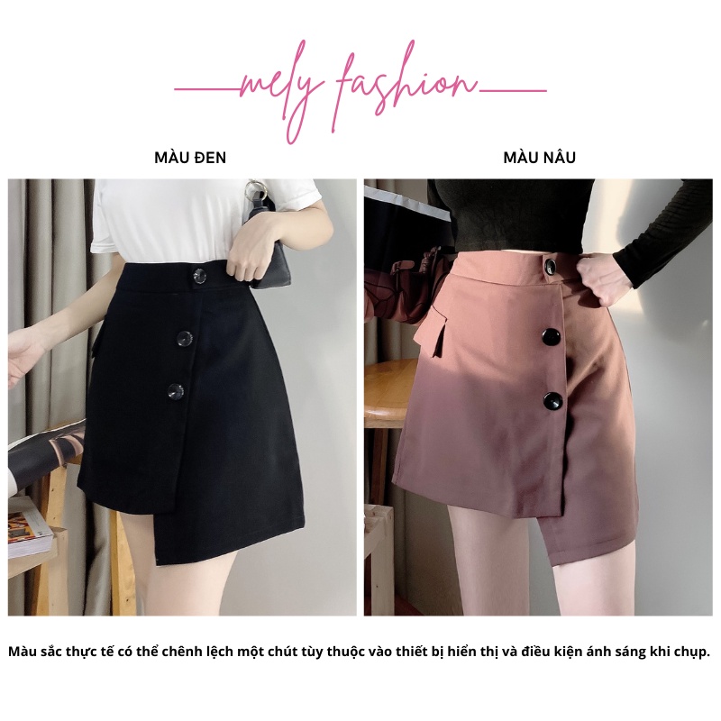 Chân váy ngắn chữ A lưng cao vạt lệch 3 khuy phong cách trẻ trung năng động phong cách Hàn Quốc Mely Fashion CV05