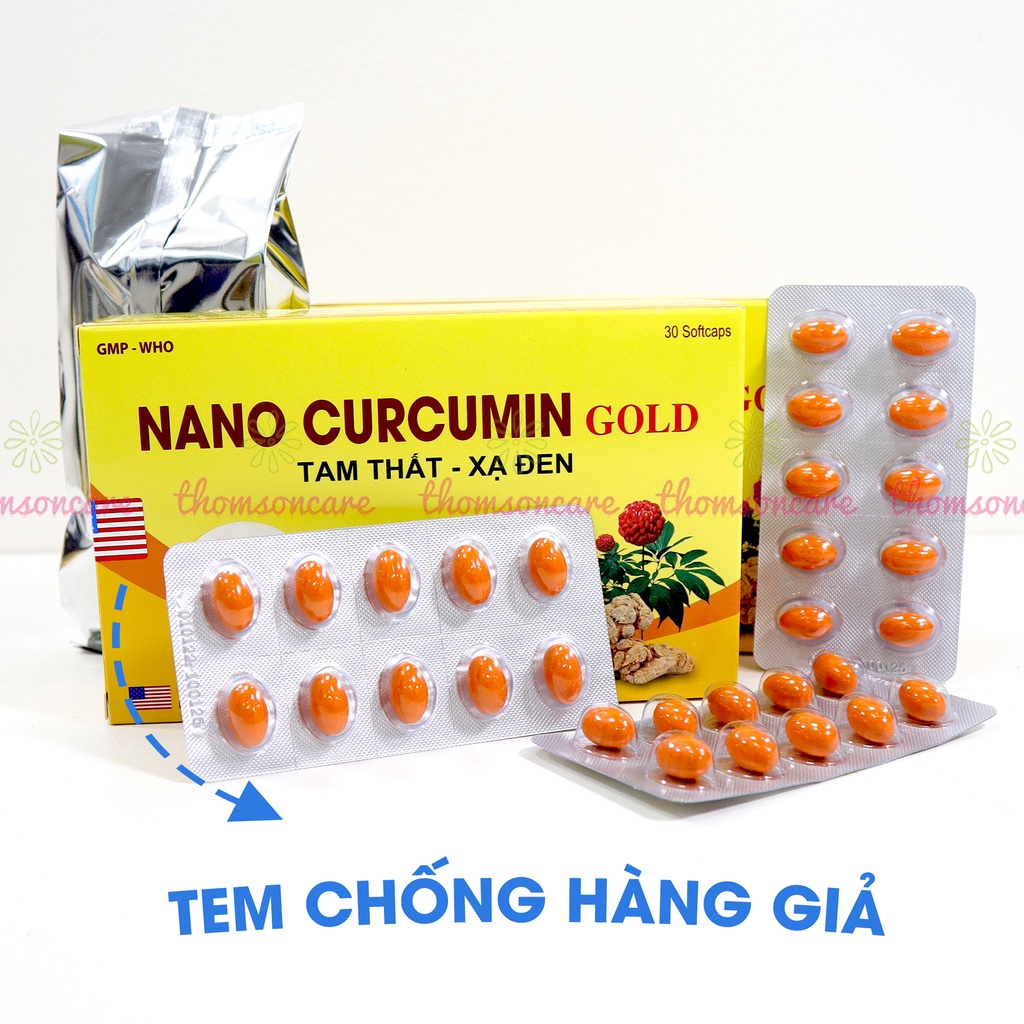 Nano Curcumin Gold - hỗ trợ ổn định dạ dày có thêm tam thất xạ đen và tinh chất nghệ Nano Hộp 30 viên