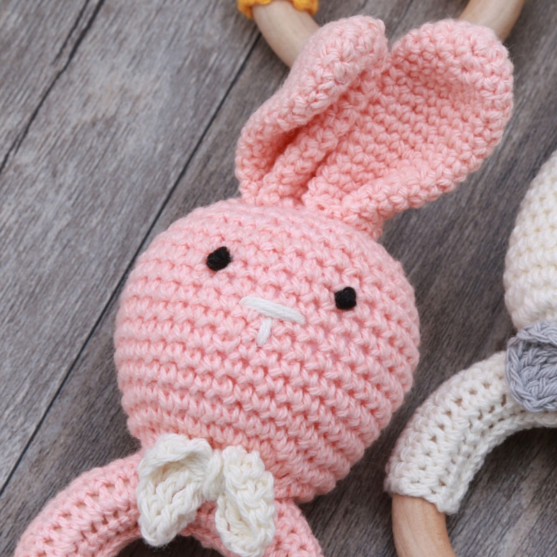 Mặt Dây Chuyền Cấp Thực Phẩm Hình Tròn Hình Thỏ Đan Len Dễ Thương Cho Bé