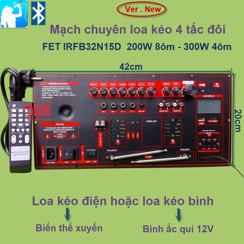 Combo mạch loa kéo 4 tấc đơn treble kèn 450 công suất 200W - 300W Red