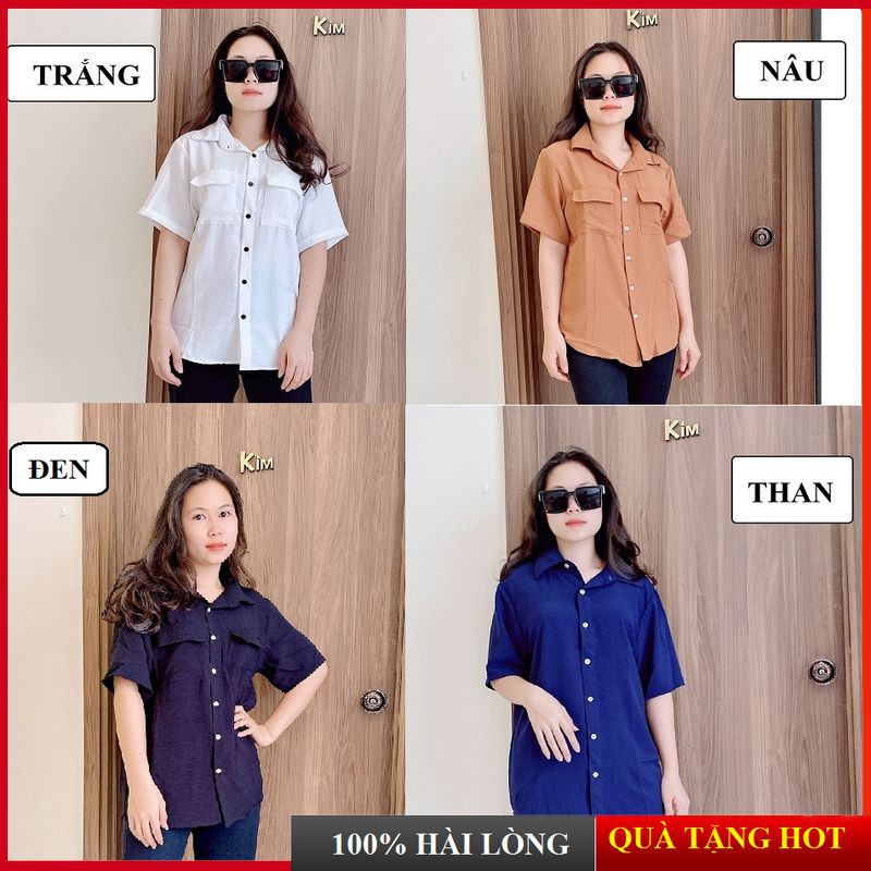 Áo Sơ Mi Đen, Áo Sơ Mi Trắng Cổ Vest ngắn tay form rộng unisex nam nữ vải lụa siêu mát lạnh - MS66