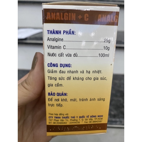 1 lọ Analgin + C INVET 100ml hạ nhiệt, tăng sức đề kháng, cho trâu bò lợn