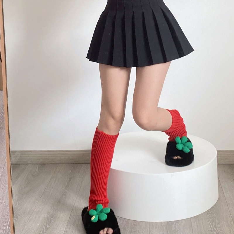 Youyo Vớ Dệt Kim Giữ Ấm Đầu Gối Ôm Sát Màu Đỏ Stirrup Tập Yoga Ba Lê Cho Nữ