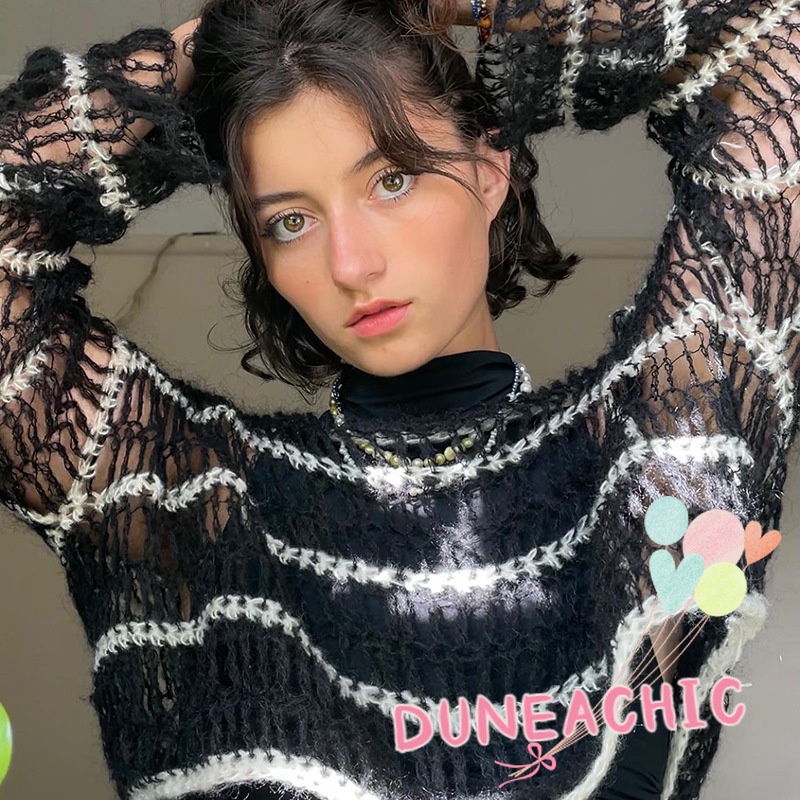 Áo Sweater Dệt Kim Tay Dài Dáng Rộng Kiểu Đường Phố Cá Tính Cho Nữ