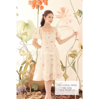 Váy thiết kế Double Dots- Váy hoa be tay rủ, cổ xoắn, dáng midi, chất voan tơ mềm mịn