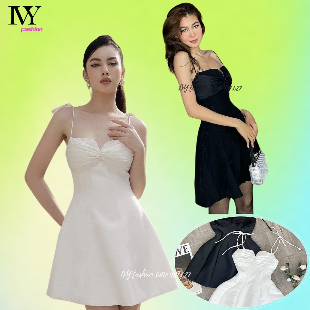 Đầm váy 2 dây 🔥tafta lót lụa🔥 trắng đen xoè chữ A cúp ngực nơ ngực đi biển dự tiệc dạo phố bigsize rẻ đẹp